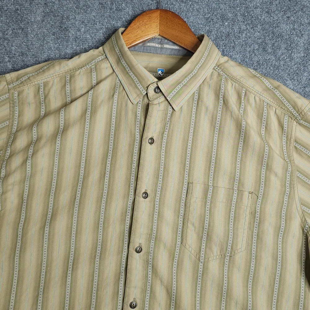 Kuhl Born In The Mountains Shirt Mens XL Green Short Sleeve Stripes Hiking